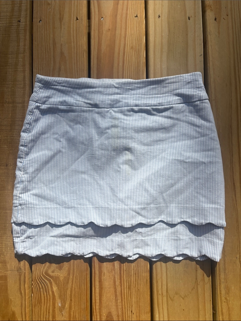 Striped Scallop-Edge Mini Skirt in Light Blue size 10 crown and ivy